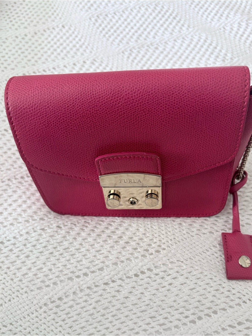 Furla Magenta Pink Leather Mini Metropolis Crossbody Bag